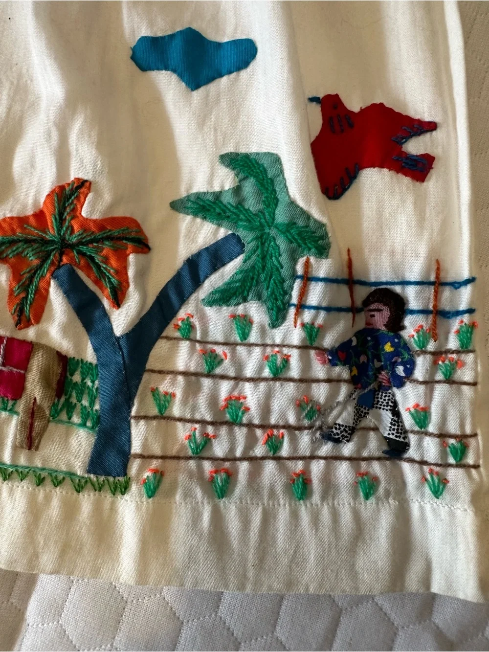 Handmade Colombian Folk Art Cotton Skirt Wearable Art Cottagecore - Picture 4 of 9